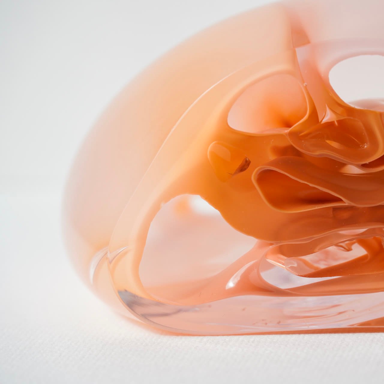 Close detail of the hollow interior worked into the blush glass